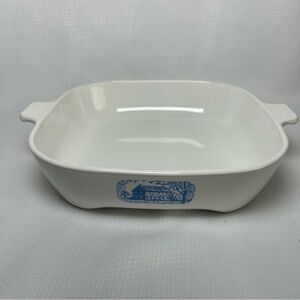 Vtg Corning Ware Amana Browning Skillet Dish Blue Colonial House Made In USA